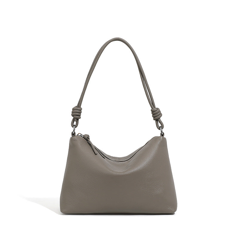 Pebbled Cowhide Leather Tote Shoulder Bag in Gray
