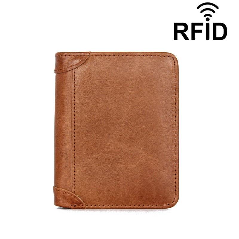 Cowhide Leather Bifold Wallet with Card Slots in Brown