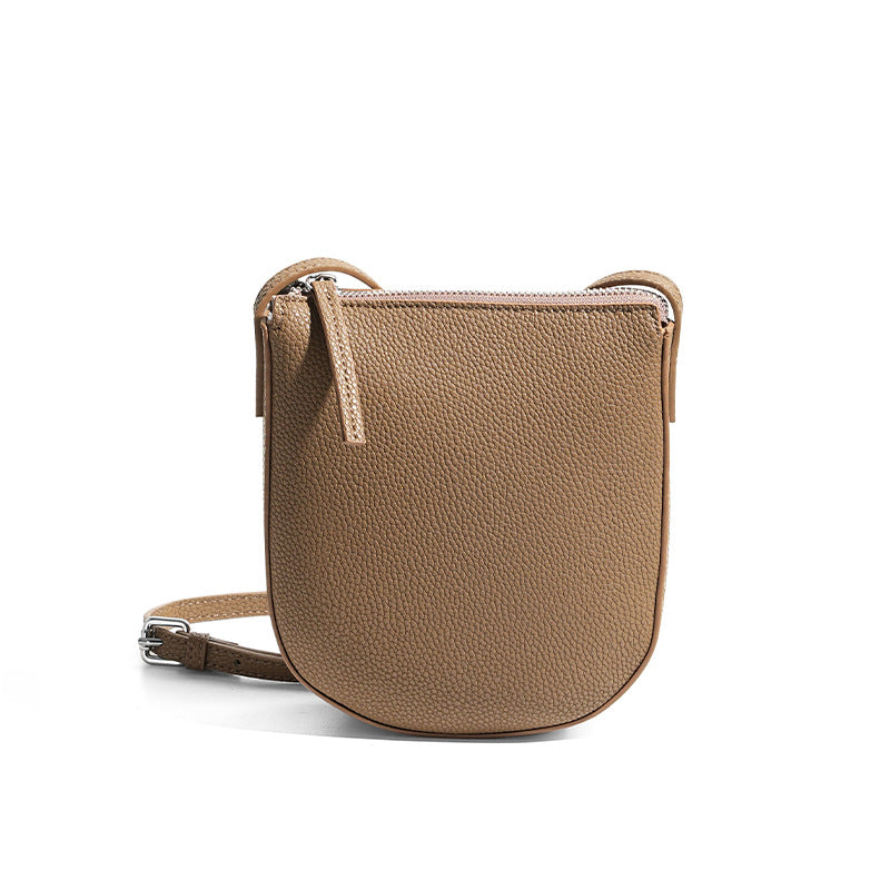 Cowhide Leather Mini Crossbody Phone Bag in Dark Brown