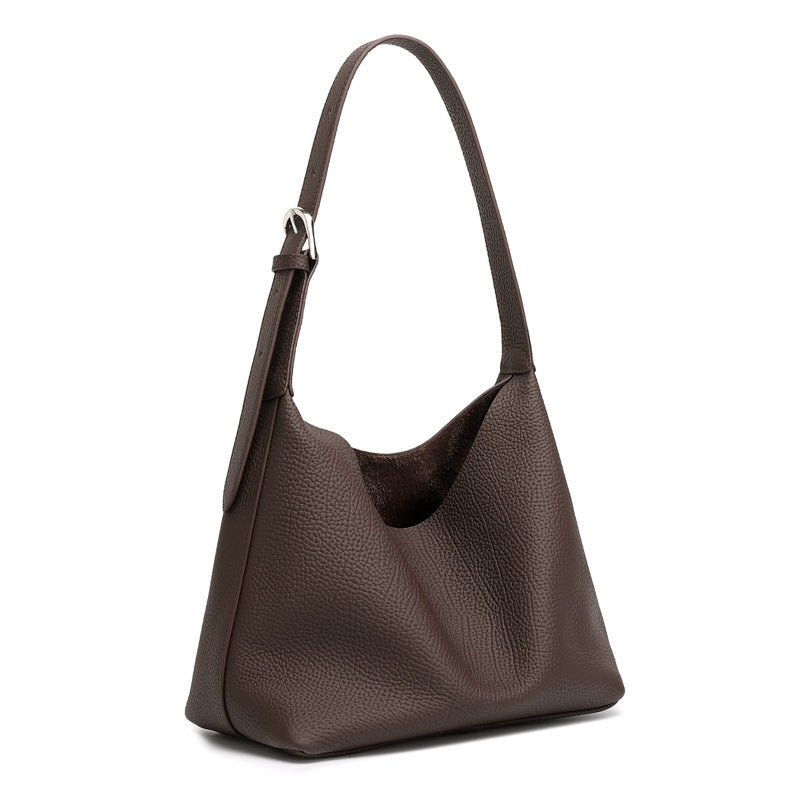 Pebbled Cowhide Small Plus Shoulder Hobo Bag in Coffee