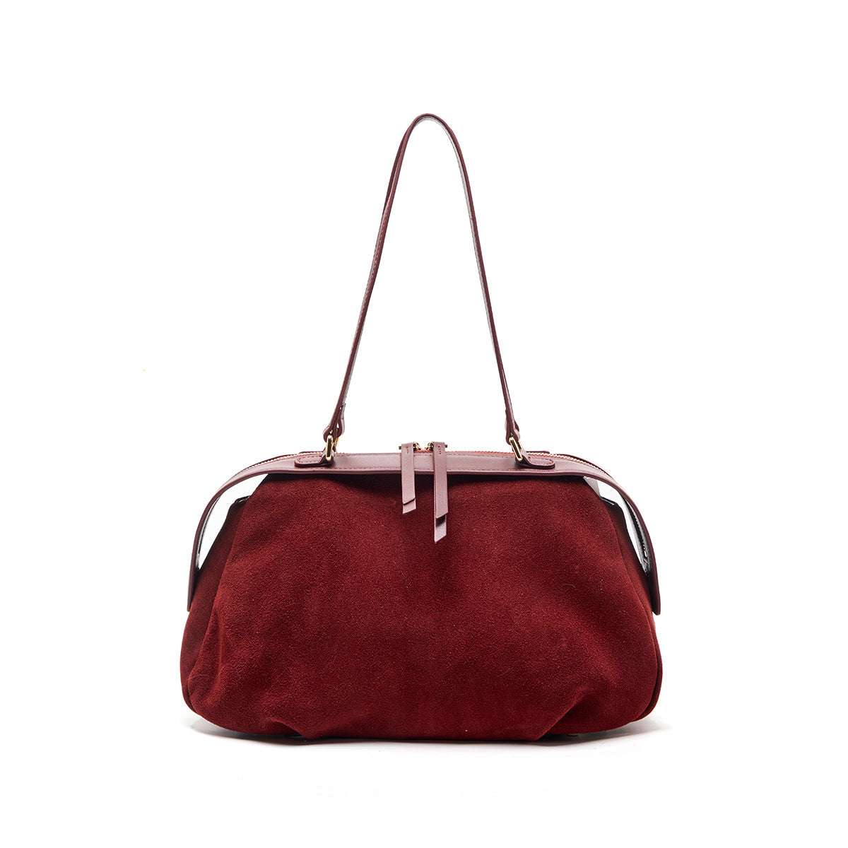 Suede Cowhide Shoulder Bag – Color Options in Burgundy