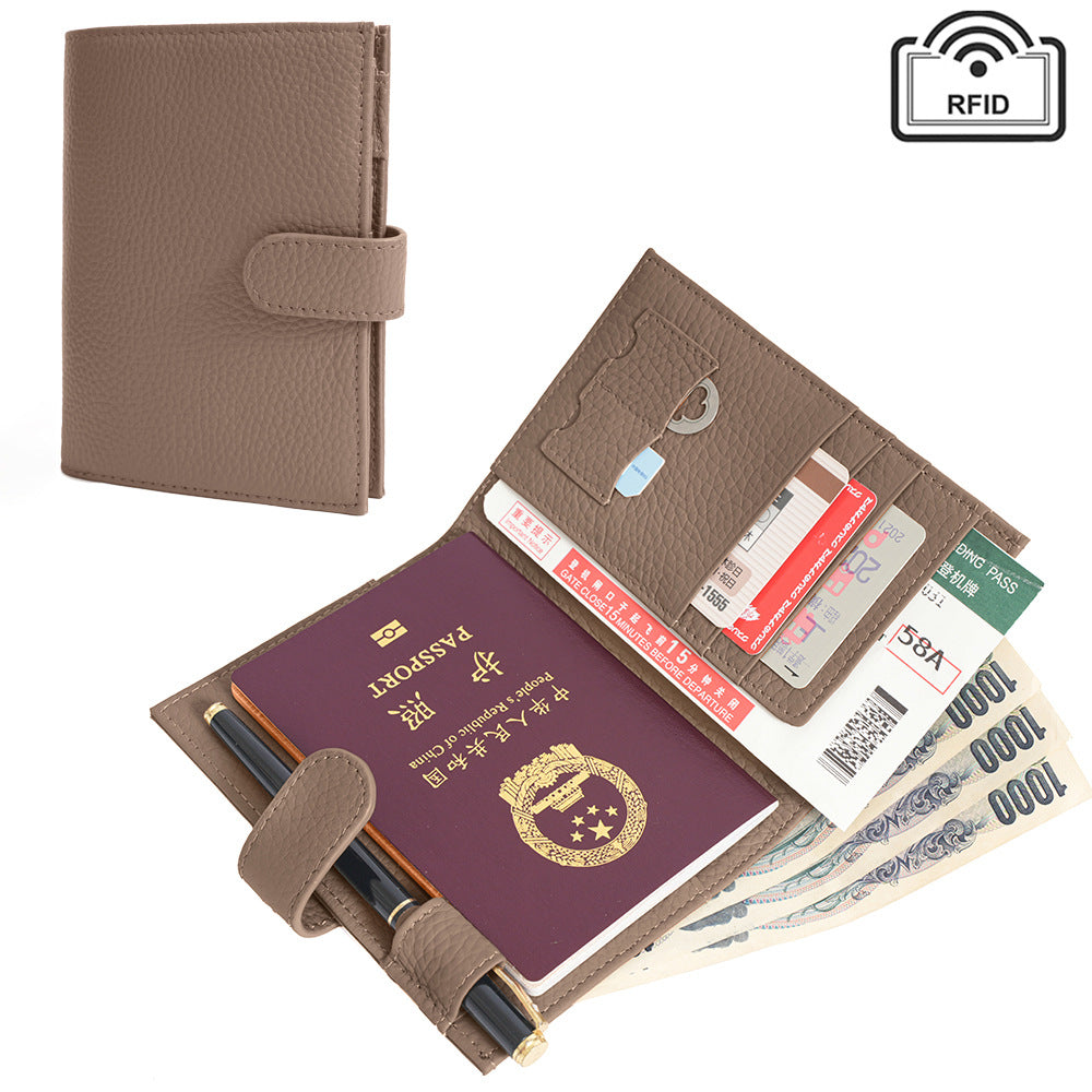 Leather Passport Holder Wallet with Pen Slot in Brown
