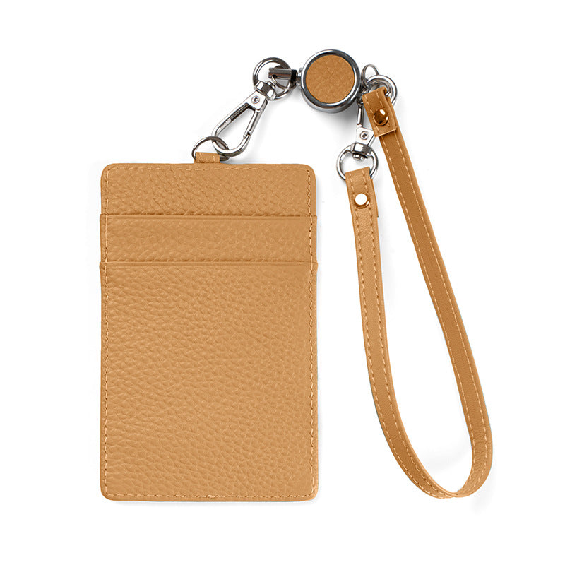 Leather Slim ID Badge Holder with Reel & Strap in Coffee