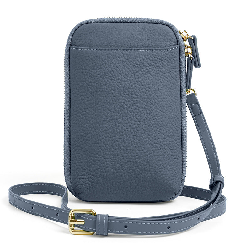 Cowhide Leather Phone Crossbody with Card Slots in Navy Blue