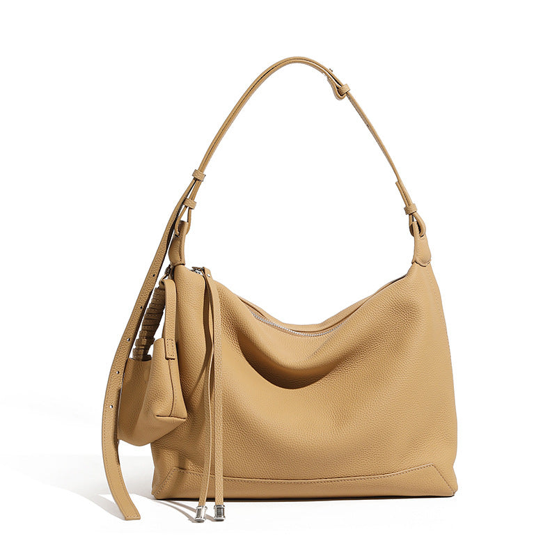 Cowhide Leather Soft Hobo Shoulder Bag in Brown
