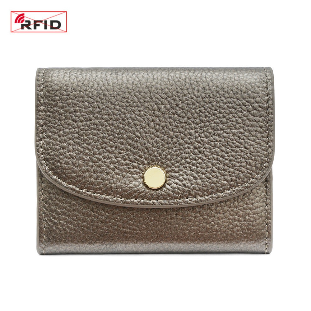 Cowhide Mini Coin Purse Wallet with RFID Card Slots in Grey