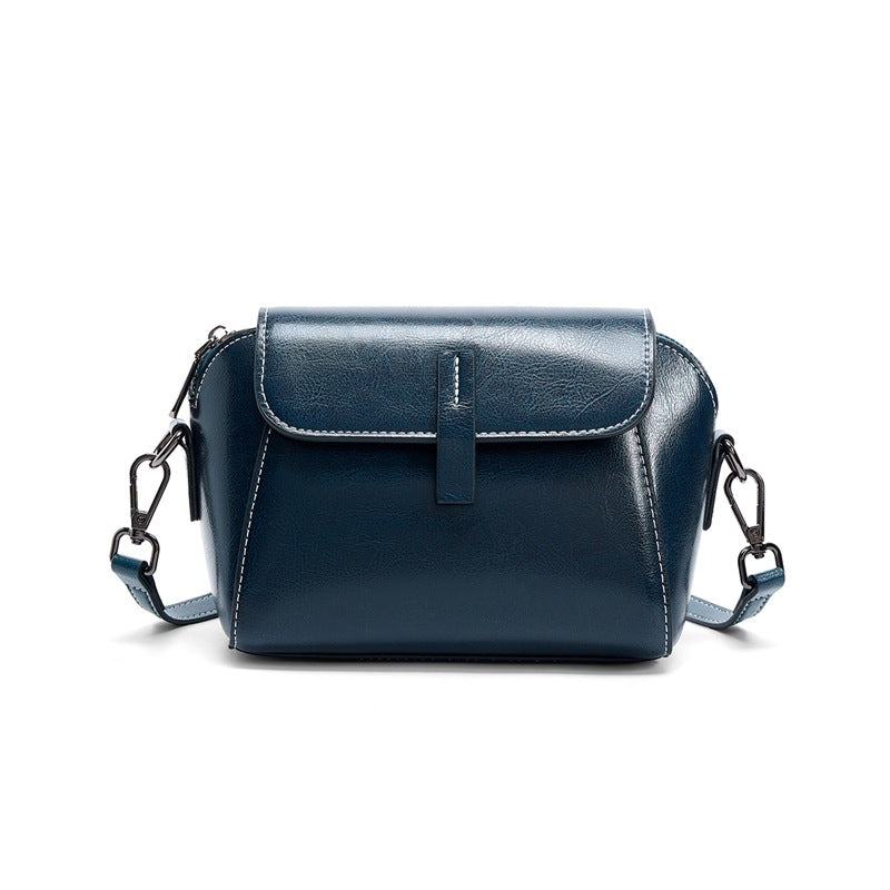 Cowhide Oil-Wax Leather Small Crossbody Bag in Peacock Blue