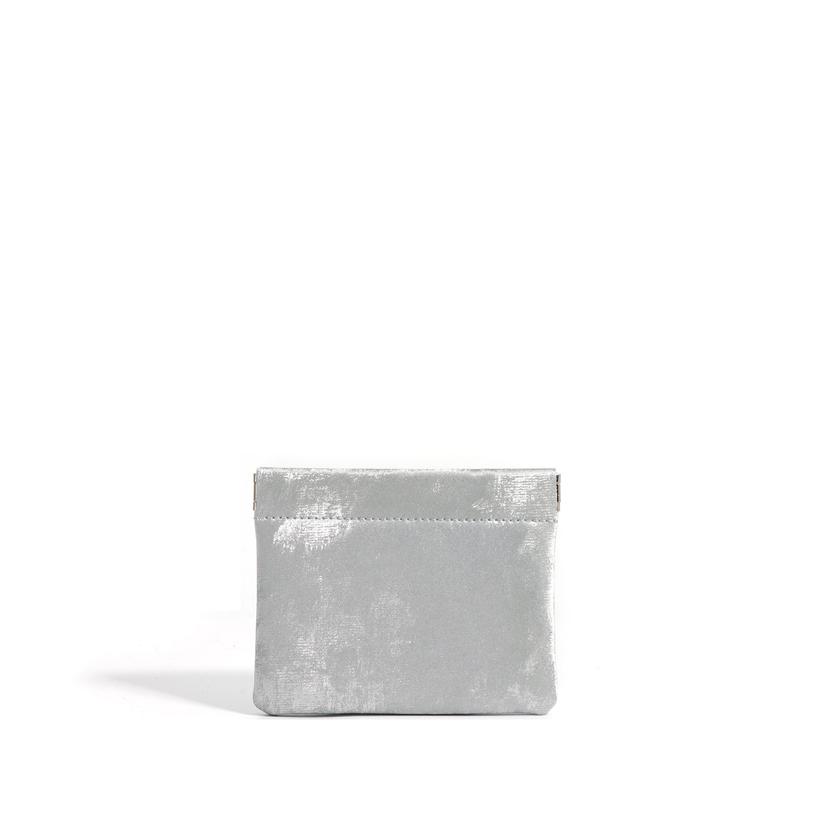 Satin Cowhide Mini Card Pouch with Spring Clasp Closure in Moonlight Gray