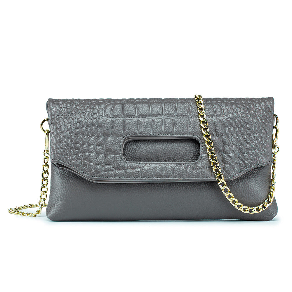 Top-Grain Cowhide Envelope Clutch in Gray