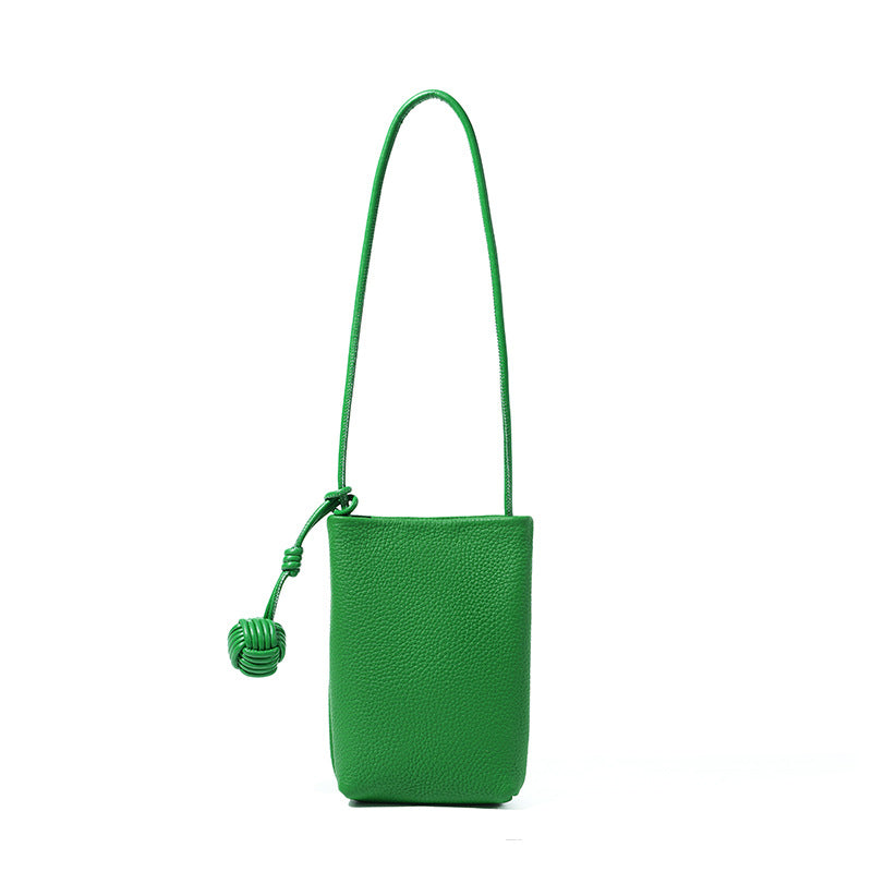 Cowhide Leather Micro Bucket Phone Crossbody Bag in Bamboo Green