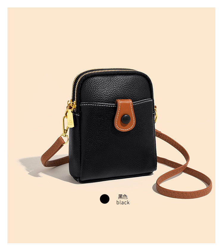 Cowhide Micro Crossbody Phone Bag with Detachable Strap in Black