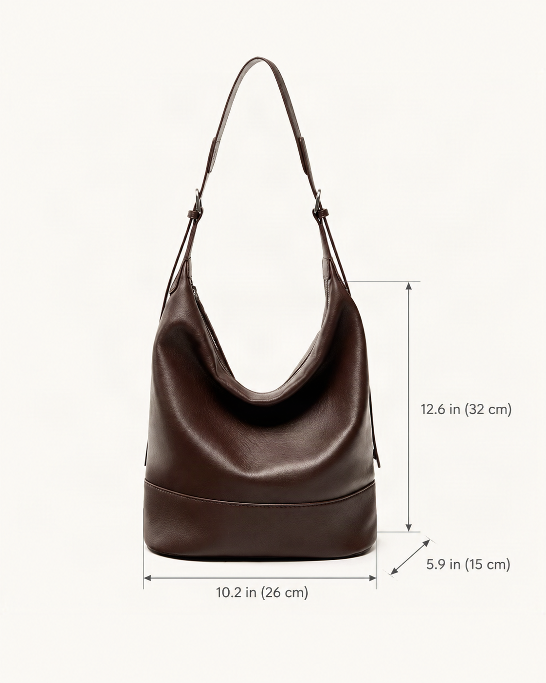 Lambskin Small Shoulder Bucket Bag dimensions diagram, in inches and centimetres