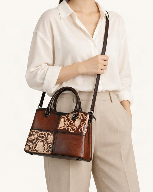 Top-Grain Cowhide Small Plus Crossbody Bag worn crossbody