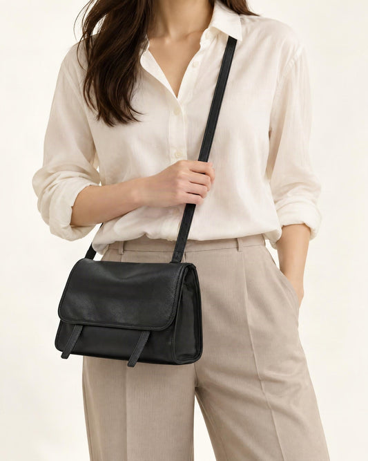 Cowhide Leather Messenger Crossbody Bag worn crossbody