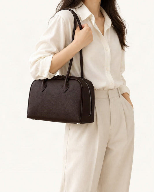 Top-Grain Cowhide Boston Shoulder Bag worn crossbody