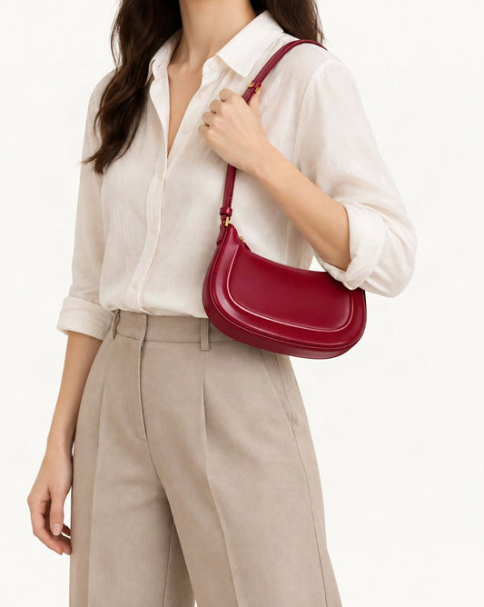 Cowhide Leather Shoulder Bag, Underarm Crossbody worn crossbody