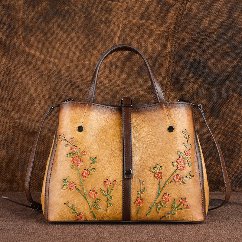 Cowhide Small Tote Bag in Vintage Yellow