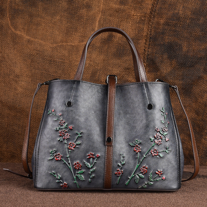 Cowhide Small Tote Bag in Vintage Black