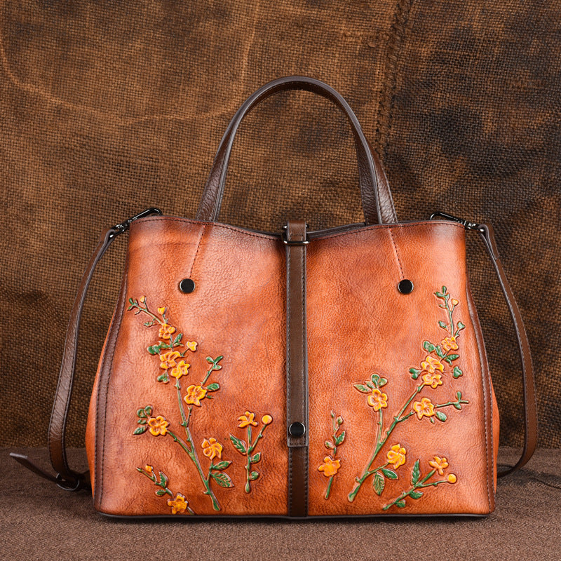 Cowhide Small Tote Bag in Vintage Brown
