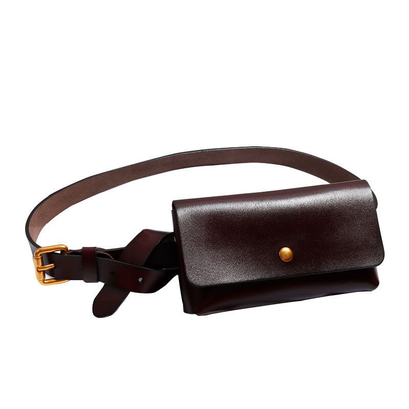 Coffee brown leather belt pouch shown from the front
