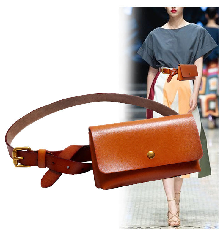 Side profile showing the depth of the small leather pouch