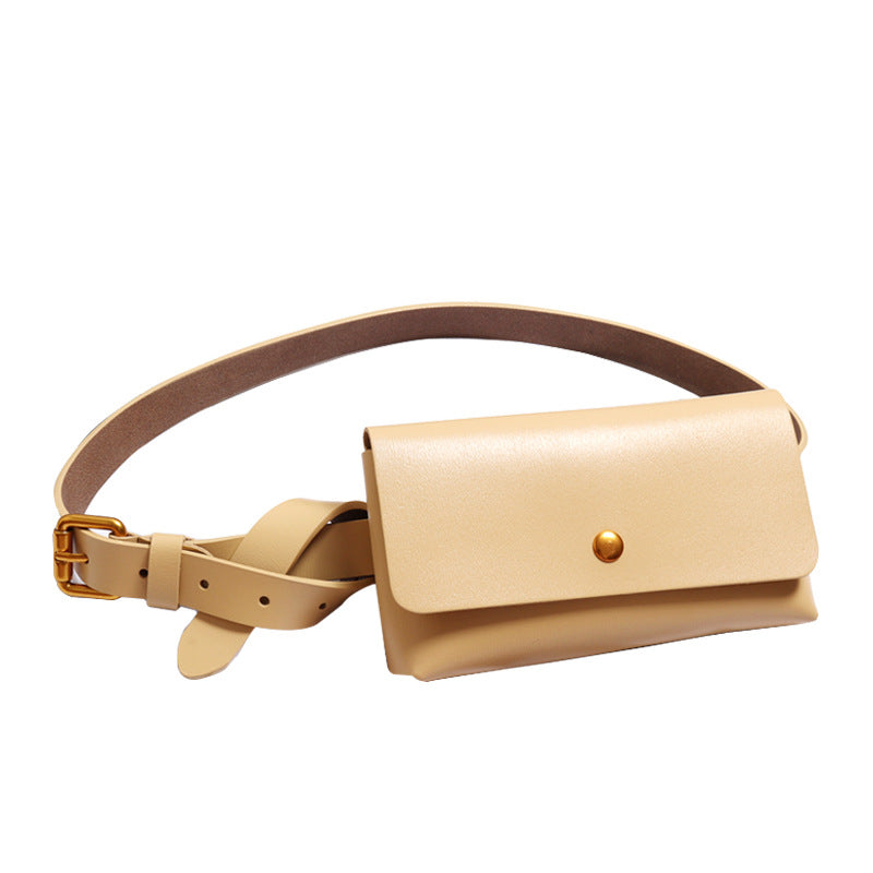 Split Leather Belt Bag in Beige