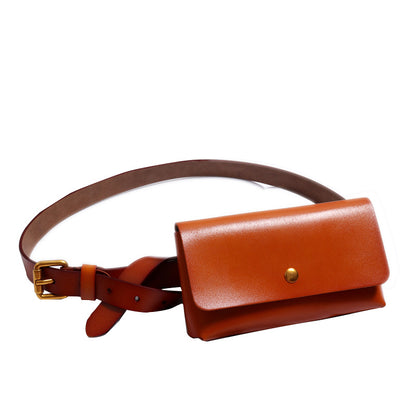 Camel split leather belt bag with matching belt