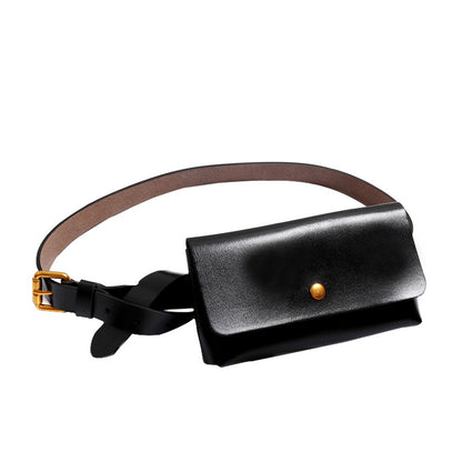 Black split leather belt bag with compact detachable pouch
