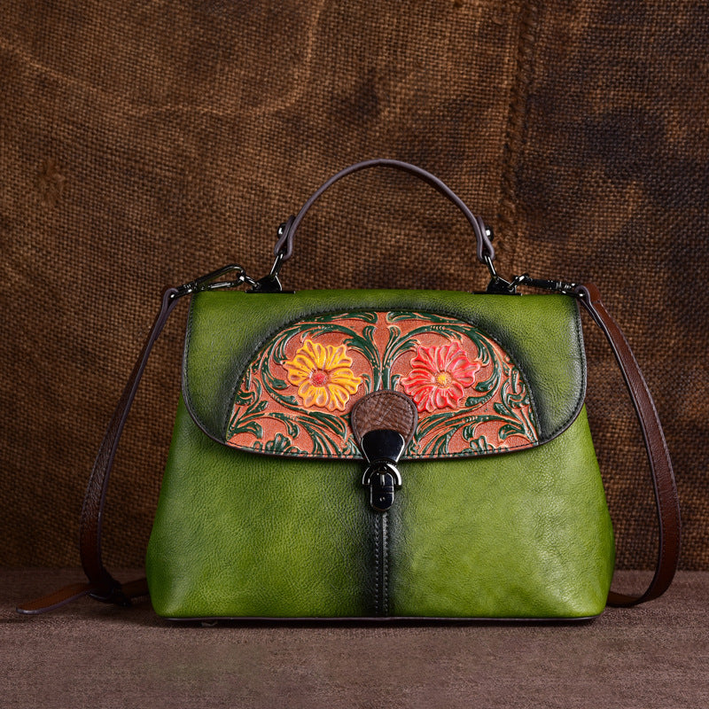 Top-Grain Cowhide Top-Handle Crossbody Bag in Vintage Green