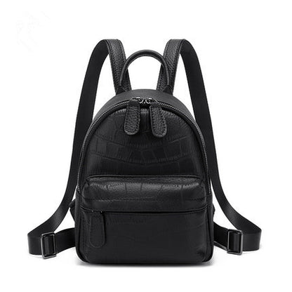 Black crocodile-embossed leather mini backpack front view