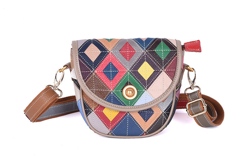 Front view of the stitched diamond pattern and snap closure