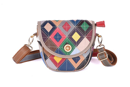 Front view of the stitched diamond pattern and snap closure