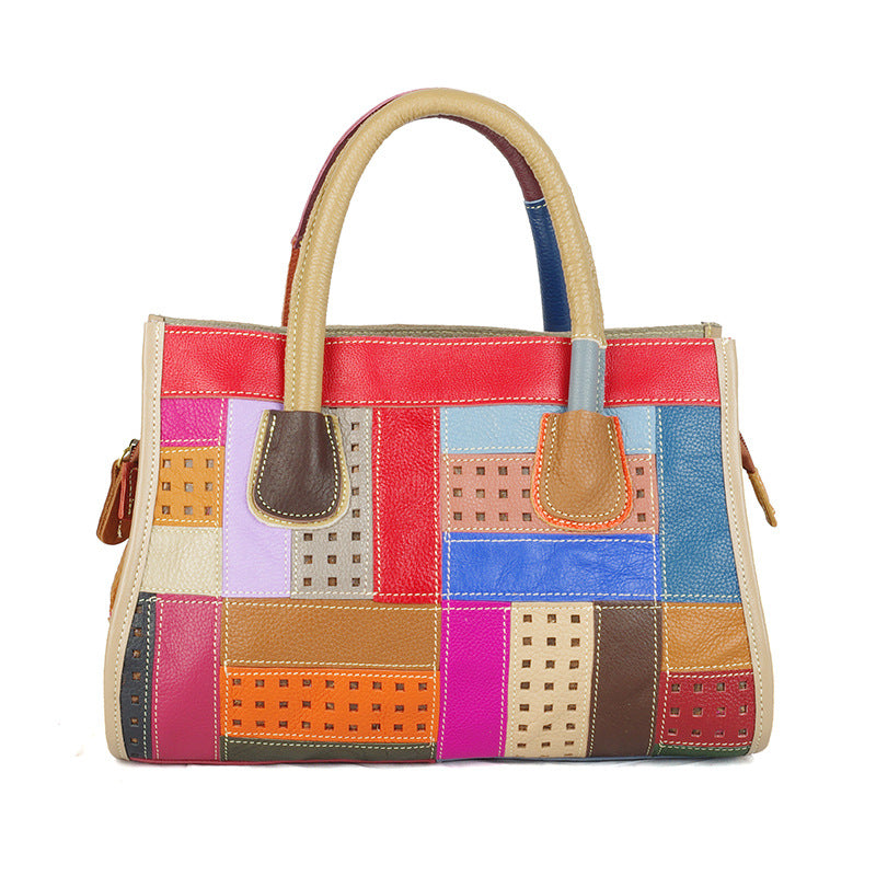 Top-Grain Cowhide Small Plus Patchwork Shoulder Bag in Multicolor