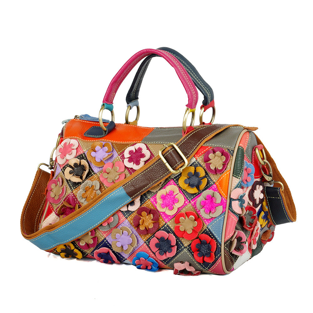 Top-Grain Cowhide Small Plus Boston Crossbody Bag in Multicolor