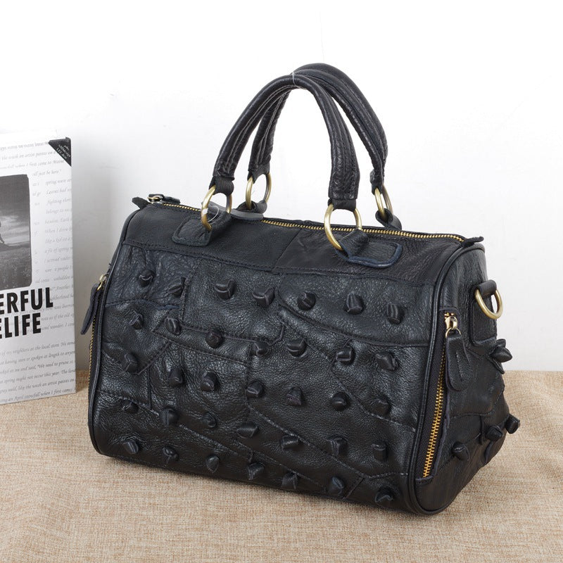 Top-Grain Cowhide Small Plus Boston Bag in Black