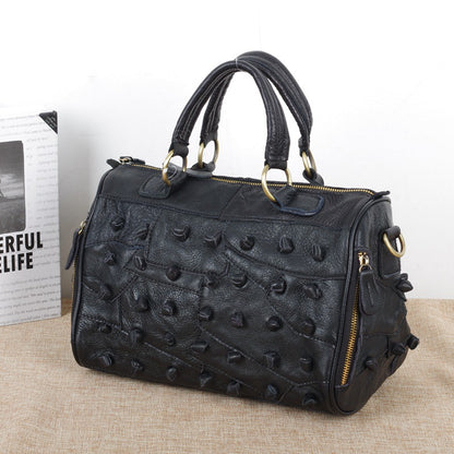 Top-Grain Cowhide Small Plus Boston Bag in Black