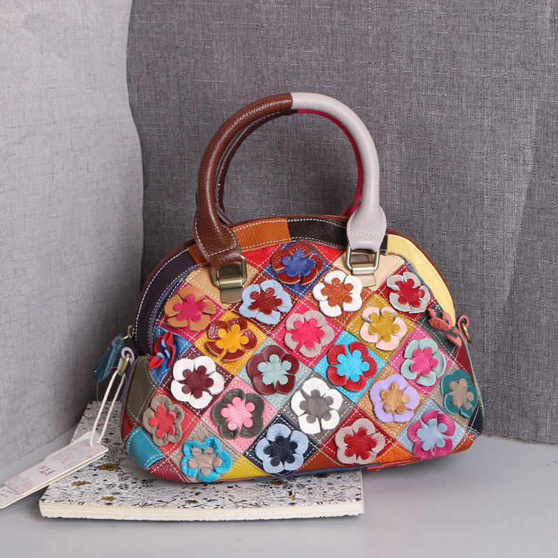 Top-Grain Cowhide Small Plus Shell Shoulder Bag in Multicolor 782