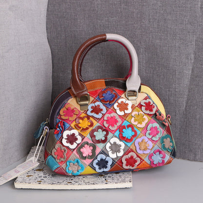 Top-Grain Cowhide Small Plus Shell Shoulder Bag in Multicolor 782