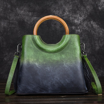 Top-Grain Cowhide Small Plus Top-Handle Crossbody Bag in Vintage Black and Green