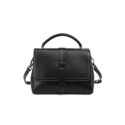 Cowhide Leather Small Boston Crossbody Bag with Top Handle in Black