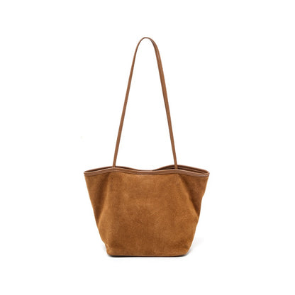 Suede Bucket Tote Bag in Caramel Suede