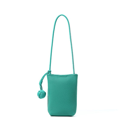 Cowhide Leather Micro Bucket Phone Crossbody Bag in Verona Green