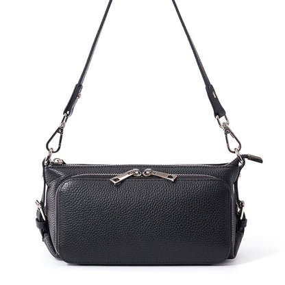 Black leather crossbody bag with front zipper pocket