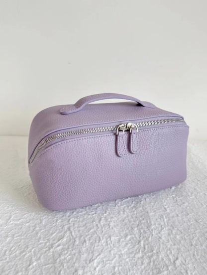Rose brown leather makeup pouch with compact rectangular shape