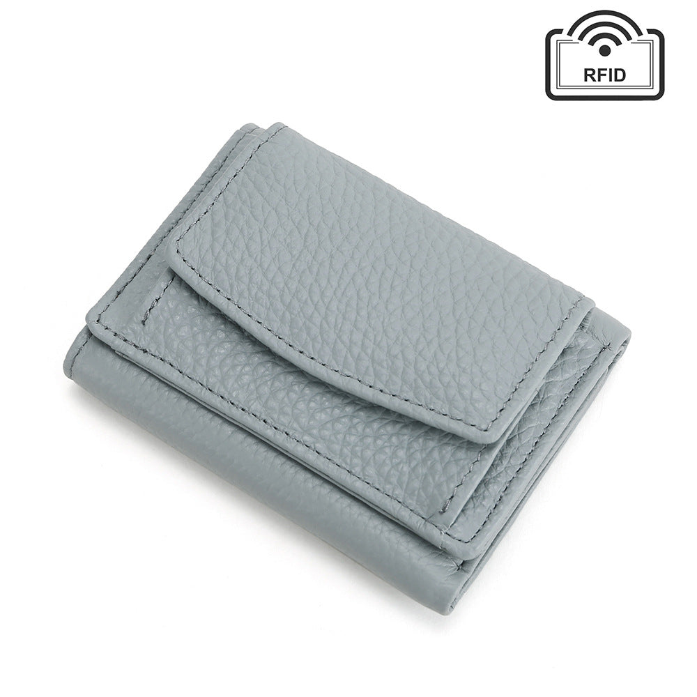 Cowhide Tri-Fold RFID-Blocking Wallet in Linen Blue