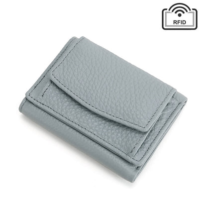 Cowhide Tri-Fold RFID-Blocking Wallet in Linen Blue
