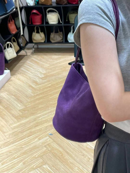 Suede Cowhide Small Bucket Shoulder Bag
