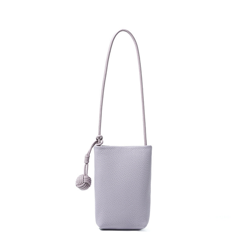 Cowhide Leather Micro Bucket Phone Crossbody Bag in Hazy Purple