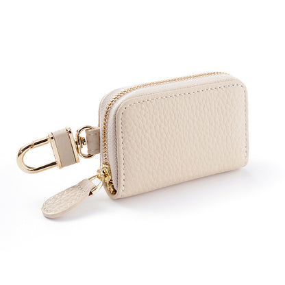 Off white leather mini zip key pouch wallet with gold-tone swivel clip