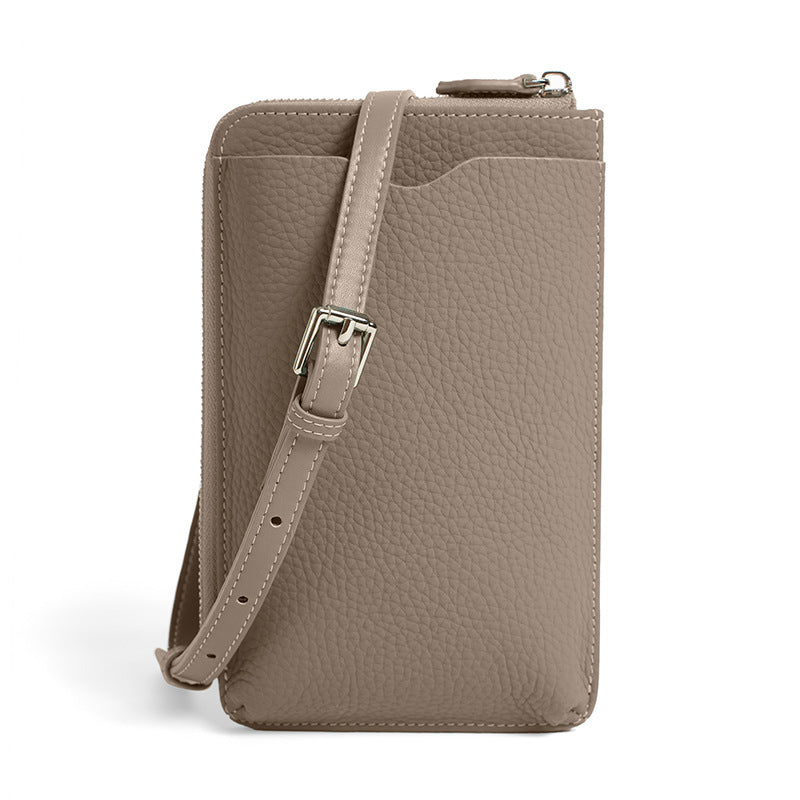 Cowhide Leather Vertical Phone Crossbody Bag in Light Grey